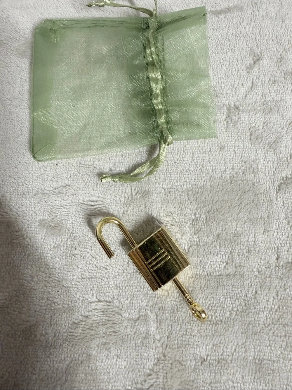 Gold Padlock and Key Set with Light Green Organza Pouch